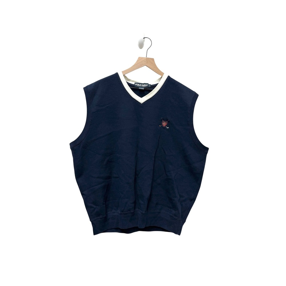 Polo‎ Golf Ralph Lauren Vest Mens Large Navy Blue Golfing Logo Cotton Blend